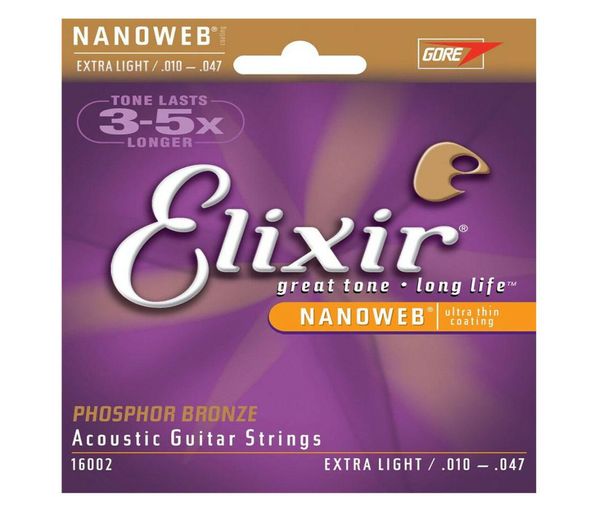 1 SET ELIXIR ELIXIR 16002 Nanoweb Strings de guitarra acústica Extra Light 10478049168