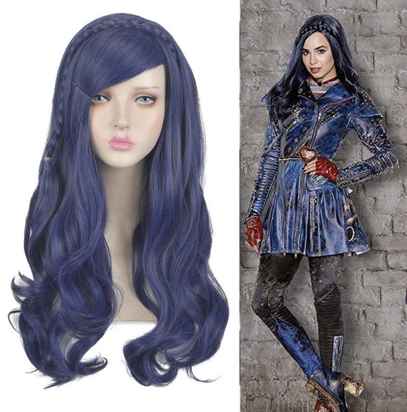 Long Blue Dark Blue Wavy Braids Women Wigs Descendentes 2 Evie Cosplay Wig MM8015712