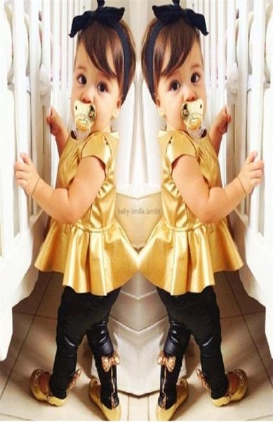 Gold Girls Clothes Sets Roupas de menina Tshirts Leggings Moda Crianças Vestido Sunsão Summer Roupas preto 2203282881678