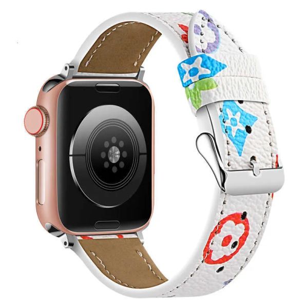 Luxury Apple Watch Band 38 40 41 42 44 45 49 mm Orologi in pelle di fiori cintura per iwatch 8 7 6 5 4 Se Designer Watchbands LX00510 JT