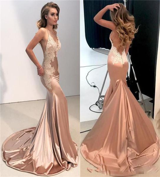 Billige sexy spaghetti spitzen mermaid abend kleider bodenlänge rückenless elegant langen prom Kleider 8599374