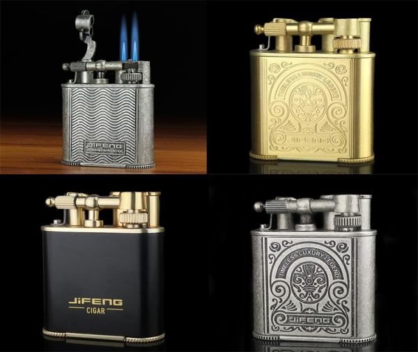 Luxus Vintage Style Classic Classic Retro Design Carve Muster Jet Torch Zigarette Leichter doppelblau Scorch Flame Windproof Butane Ref2360062