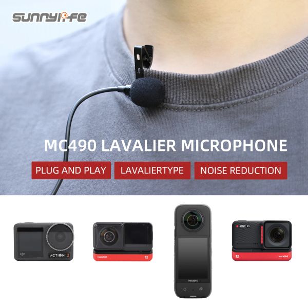 Microfones Sunnylife Lavalier Microfone Mini Mic Audio Recording Entrevista Desempenho de vida para Insta360 x3/ One RS/ Action 3