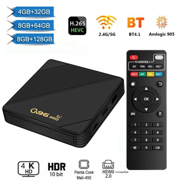 Caixa Q96 Pro Smart TV Box Android 10.0 AmLogic S905L Quad Core 2.4g/5g Dual WiFi Bluetooth 4K Set Top Box 8GB+128 GB Player Player