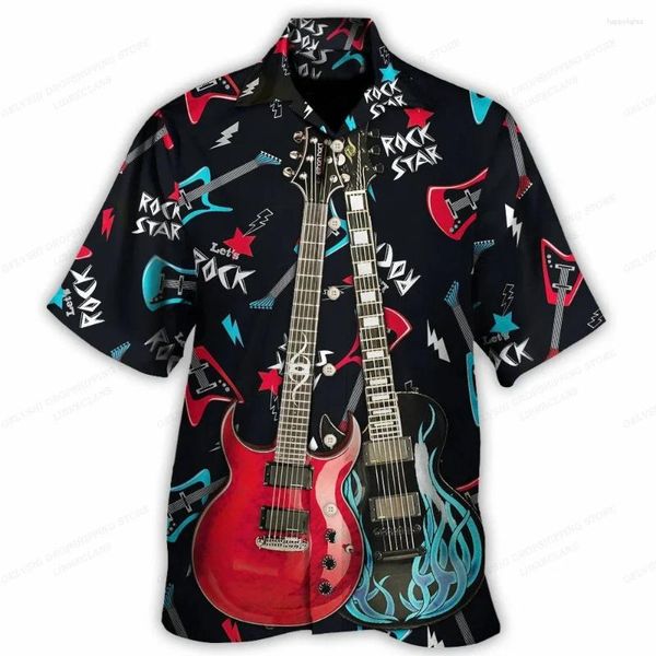 Camicie casual da uomo Musica hawaiane camicia da uomo a manica corta blusa abiti da campeggio vocazione girare collare