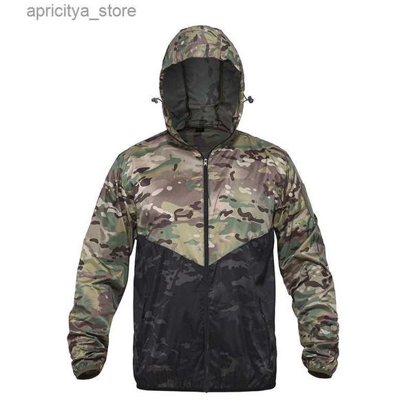 Outdoor -Jackets Hoodies Ultra Light Tactical Jackets Herren Tarnung mit Kapuze -Armee Kampfhaut Jacke Schnelle trocken