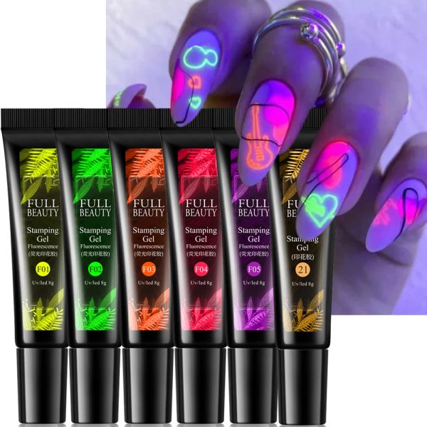 Gel 8ml Stamping set gel set neon verde neon fluorescente gel kit di timbrai semipermanent modelli di smalto per unghie stencil gl1916