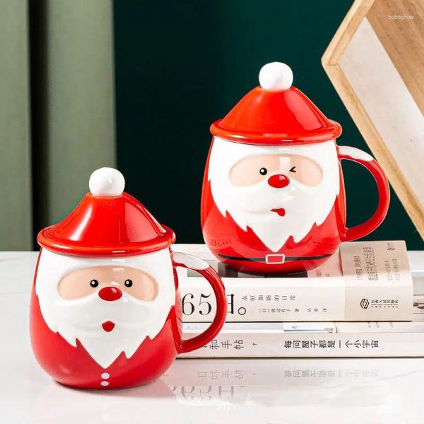 Tassen kreativer Weihnachtsmann mit Deckel Weihnachtskeramik -Getränkebecher Tazas Dekoration Paar Kinder Geschenke