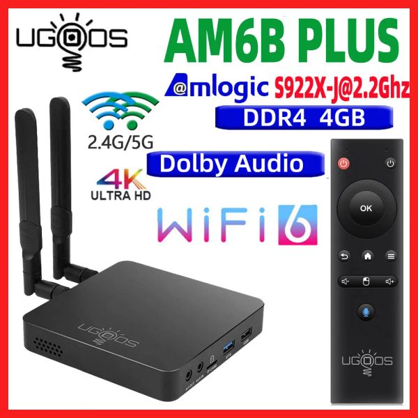 Box Ugoos AM6B Plus Wi -Fi6 Amlogic S922XJ 2,2 ГГц телевизионная коробка Android 9 LPDDR4 4GB RAM 32GB ROM 4K Media Player 2.4/5G WiFi 1000M TVBox