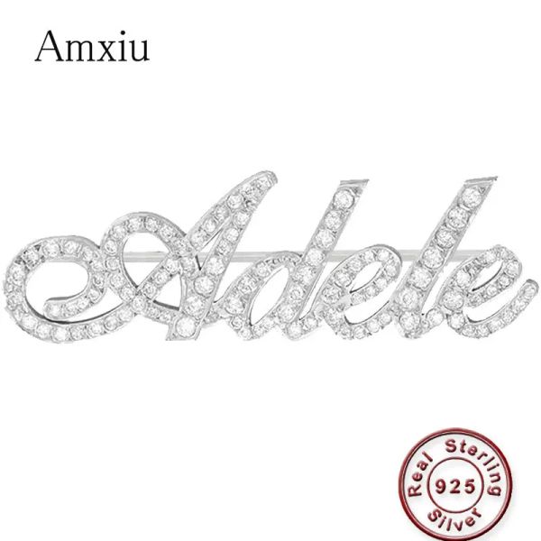 Komponenten Amxiu Personalisierter Name Schmuck 925 Sterling Silber Brosche gravieren alle Namen Broschen für Frauen Mädchen Geschenk aaa Zirkon Brosche Stifte