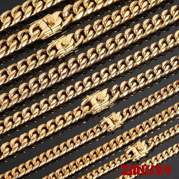 Correntes 6mm/8mm/10mm/12mm Hip-Hop 18k banhado a ouro Miami Chain Link Chain Stainless Aço colar presente para homens Mulheres jóias Cadeiras 3379