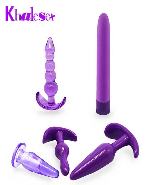 Khalesex 5 pcsset Anal Vibrator Silikon Erwachsener Sexspielzeug für Frauen Butt Plug Toys für Paare Perlen Haken Finger Masturbator S10189738044