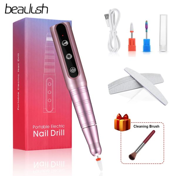 Exercícios Beaulush 35000rpm Máquina de perfuração de unhas para manicure cortador de moagem rosa vermelha elétrica perfuração de caneta de caneta salão de polimento