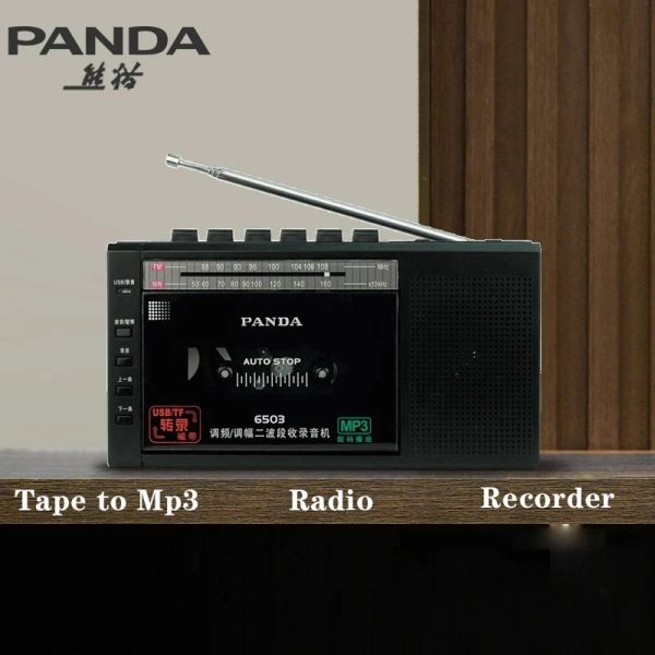 Rádio Panda 6503 Portátil FM/AM Radio Fita Cassette Player com transcrição USB/TF Microfone embutido Udisk TF Play