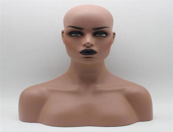 Dark Skin Black Lip Fiberglass Female Schaufensterpuppe Kopfbüste für Spitzenperückenschmuck und Hut Display213y7811872