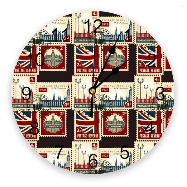 Wanduhren Vintage London Stamp Clock Modernes Design Wohnzimmer Dekoration Küche Mute Wache Home Interior Decor