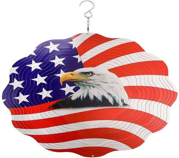 Металлические ветряные прядильщики Американский орлиный ремесленник висящий патио декор украшения 3D -спиннер патриотический флаг подарок ветра US2841530