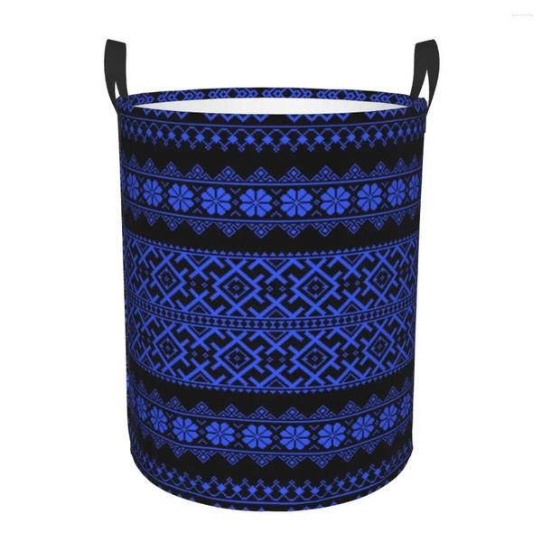 Bolsas de lavanderia cesto de bordado ucraniano cesto de armazenamento de roupas grandes Ucrânia Boho Bohemian Geométrico Toy Bin Organizador para menino