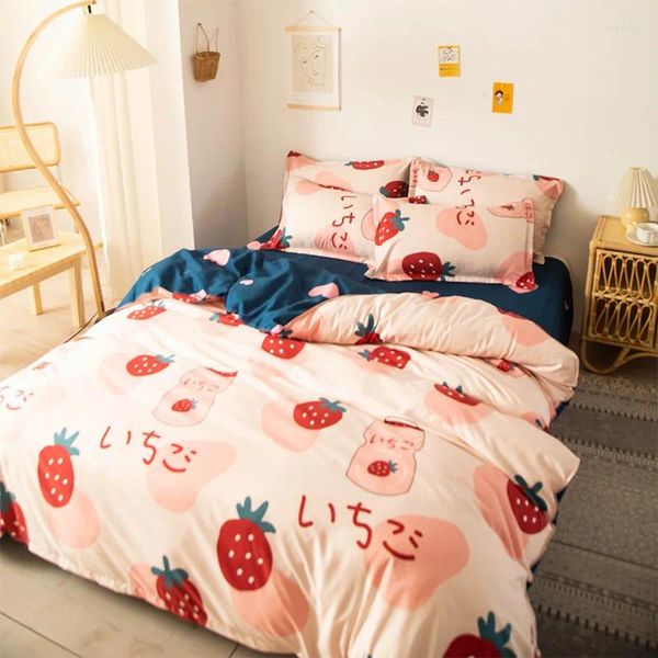 Conjuntos de roupas de cama Conjunto de cores sólidas imprimidas Homanias de 4 peças de alta qualidade Padrão fofo