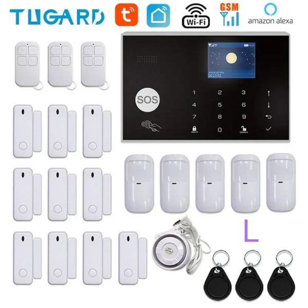 Комплекты Smart Life Alarm System для дома Wi -Fi GSM Security Alarm Alarm с датчиком дверей и датчиком движения Tuya Smart App Работа Alexa