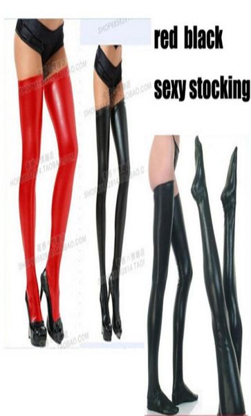 Ganze schwarze ultra -elastische Lederkleber sexy elastische Strümpfe sexy Dessous Faux Leder Oberschenkel Highs Sexy Latex Strümpfe PU 8967376