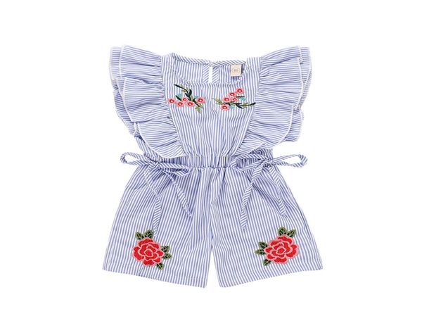 Summer Baby Kids Girls Abbigliamento rosa ricamato a strisce blu tute turistiche per bambini abbigliamento senza maniche3209458