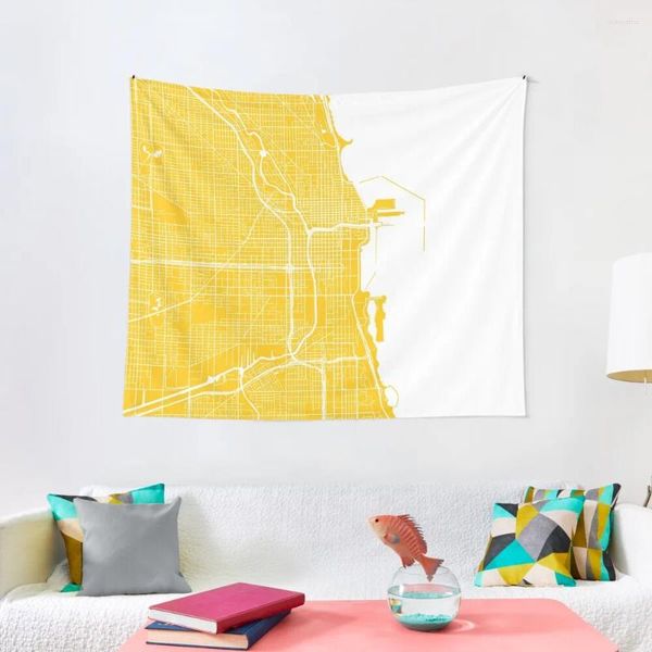 Taquestres mapa de Chicago - material de tapeçaria amarelo suprimentos domésticos