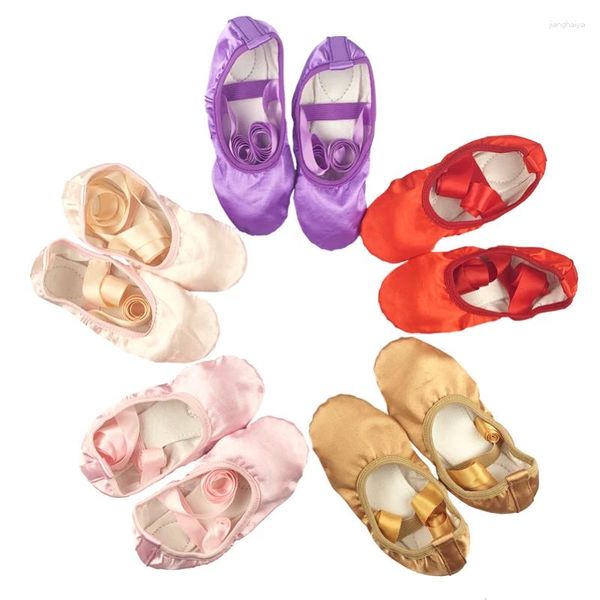 Tanzschuhe Mädchen Ballett Satin Seiden flacher Tanzruhrschuhe für erwachsene Frauen Kinder Kinder Kinder klassische Split-Sol-Soft-Lea