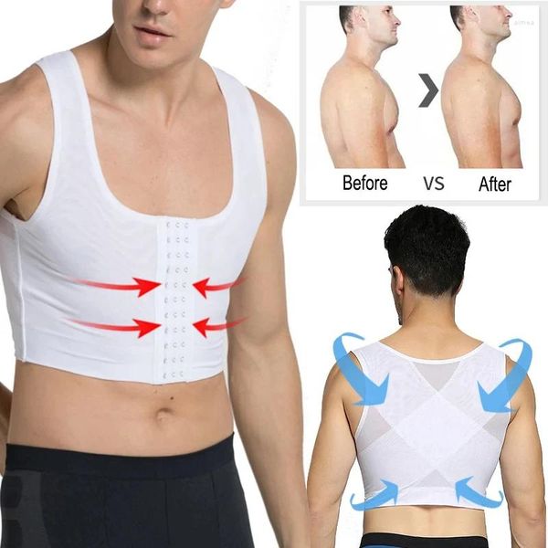 Porsori per il corpo da uomo Shaper Shaper Slimming torace spingendo verso l'alto corsetto a compressione in vita Guido senza maniche