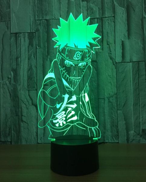 Cartoon Figura Naruto Lâmpada LED 3D 7 Cores Night Light Christmas Gravado Presentes de Acrílico Toque Touches Luminaria de Mesa Lam9287282