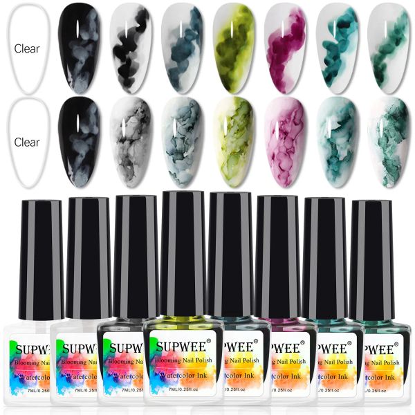 Gel supwee 8pcs/6pcs smalto gel set in fiore di fioritura ad acquerello semi permanente nail art arrische di ghiorno smalto per manicure