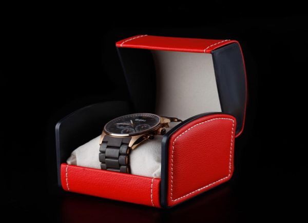 Caixa de relógio de pulso Leatherette Men039s Relógios Caixas de embalagem de presentes Trepes costurando preto e elegante e elegante e elegante estojo com 5361974