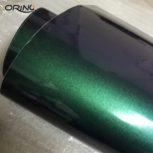 Наклейки Gloss Gearl Glitter Metallic Purple -Green Chameleon Vinyl Car Foil Foil с воздушным выпуском DIY Стиль