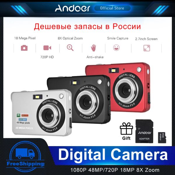 Accessori ANODER CAMERA digitali portatili portatili 1080p da 48 MP Video videocamera 8x Zoom Antishake da 2,7 pollici Schermata TFT Batteria integrata per adolescenti per bambini