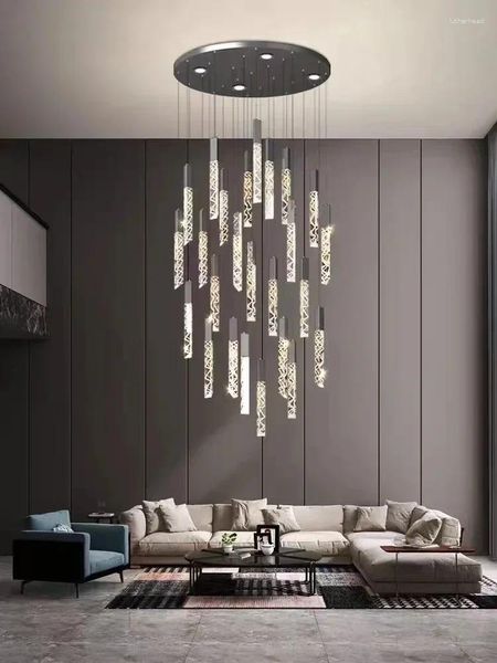 Lustres da escada da sala de estar lustre lustre de lustre do sótão Long Modern Villa Restaurant Lighting Crystal