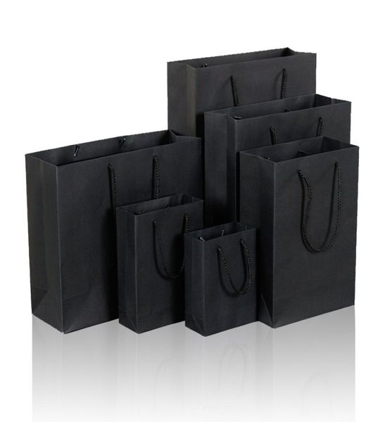 10 Tamanho Black Paper Gift Bag com Handle Wedding Birthday Gift Christmas Ano Novo Pacote de compras Bolsas LZ13389974867