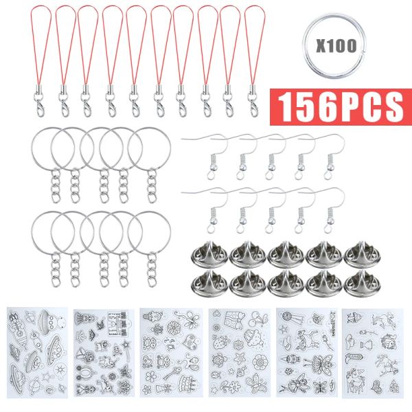 Andere 156pcs DIY Wärme Schrumpfung Plastikblatt Kit Schrumpfen Papierloch Punch Keychin Keyring handgemachtes Hänge des Handwerks Schmuckmaterial