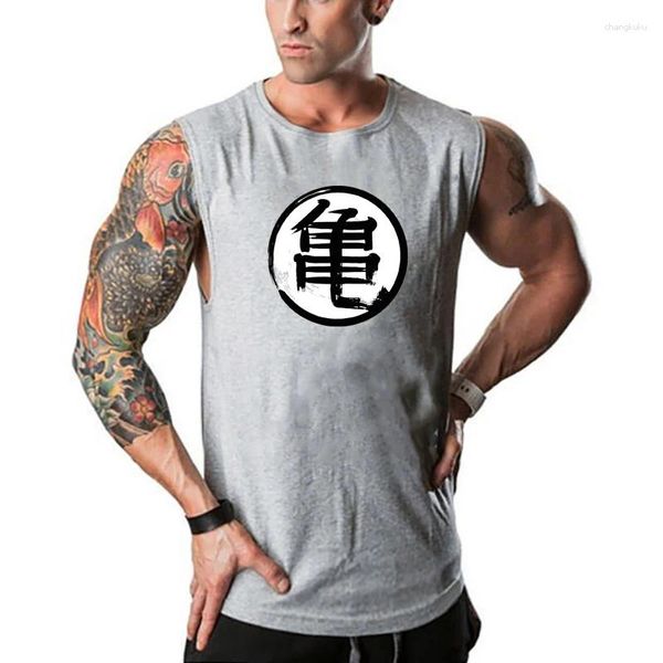 Canotte maschili da uomo sceneggiatura anime giapponese sceneggiatura stampata in cotone fitness top mens bodybuilding stringer giubbotto abbigliamento da palestra sport camicia senza maniche