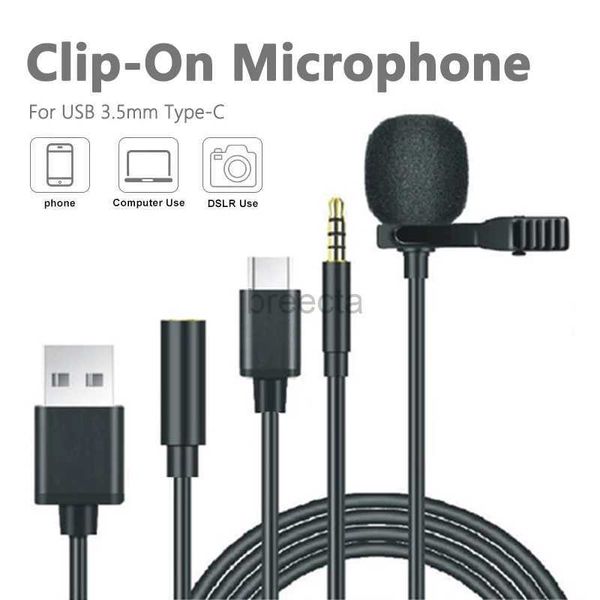 Microfones Mini microfone USB para laptops PC Tipo C Microfone de clipe de lapela para smartphone de 3,5 mm Micro micro para câmera DSLR 240408