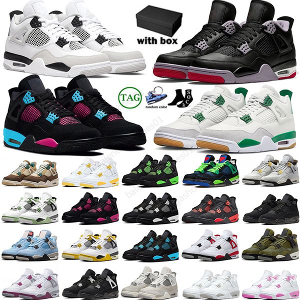 Com a caixa 4 tênis de basquete 4s homens homens criados reimaginados pinheiros verdes militares preto gato branco Oreo puro dinheiro designer de trovão vermelho tênis jumpman sports size eur36-47