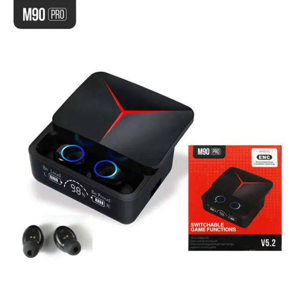 Toptan M90 Pro Tws Kulaklıklar Kablosuz Kulaklıklar Bluetooth Hızlı Eşleştirme LED Ekran Gürültü azaltma Sporları Oyun Kulağı Şarj Kutusu
