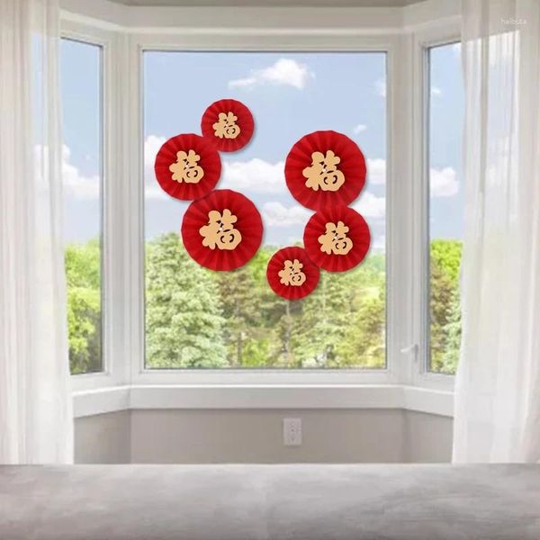 Decorazione per feste 91AD 6 pezzi 3D Fu Fu Paper Paper Fans Blessing Door Adesile 2024 Happy Year of the Ox Window Glass Cinese Fan Fan a forma di ventola cinese