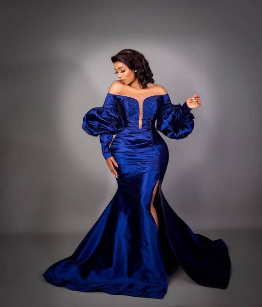 Arabic Aso Ebi Royal Blue Mermaid Abiti da sera lunghi abiti da ballo in rilievo Abiti formali per la festa formale Abiti di accoglienza ZJ88193158