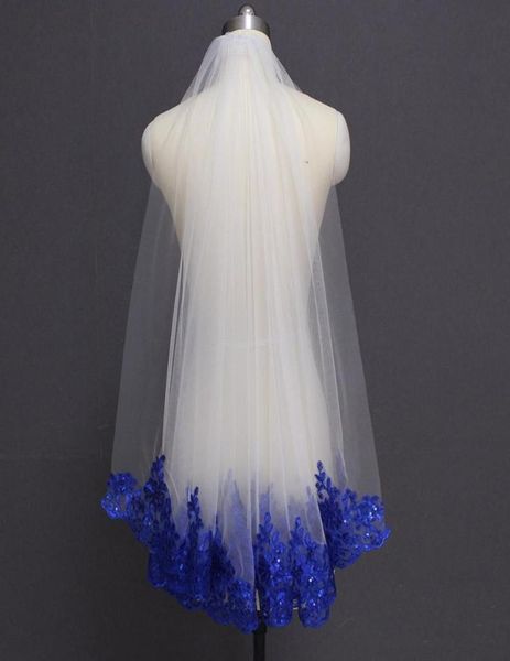 Bridal Veils Royal Blue Paillettenspitze White Elfenbein Schleier eine Schicht kurze Glanzhochzeit mit Kamm Velos de Novia4748074