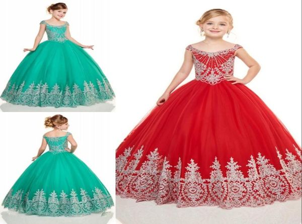 Шикарная вышивка Sliver Little Girls Pageant Dress Fringsed Red Green Tule Cap рукава принцесса дешевое цветочное выпускное выпускное платье для 9190260