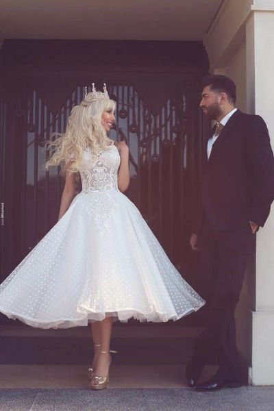 Kleider sagten Mhamad New Mode eine Linie Brautkleider Perlen von Schulter Rückenlesses Länge Hochzeitskleid Brautkleider Vestido de Novia