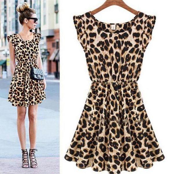 Fashion Women Leopard Grain Stamped Dress Lady Sexy Night Out Club Mini Drs Aline Street Street Summer Drop 7601105