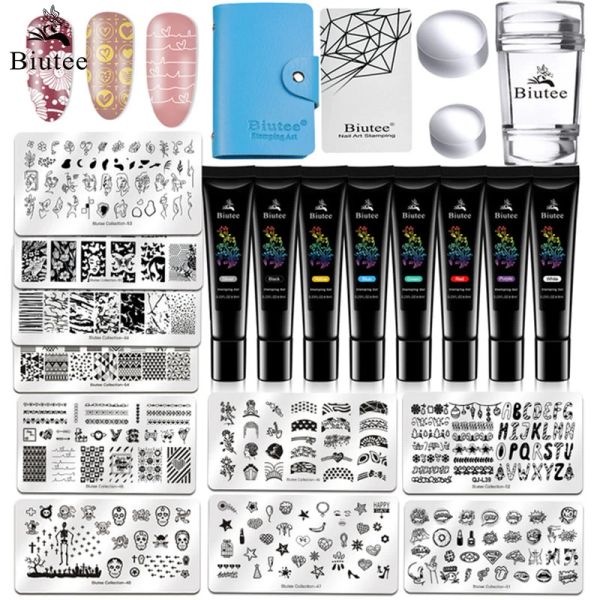 Medizin Biutee Nagelkunst Stempel Gel Politur UV Stamper Teller Blumen Buchstaben Liebe Herz Schaber Hülle Beutel Vorlagen Gelnagel Kit Werkzeuge