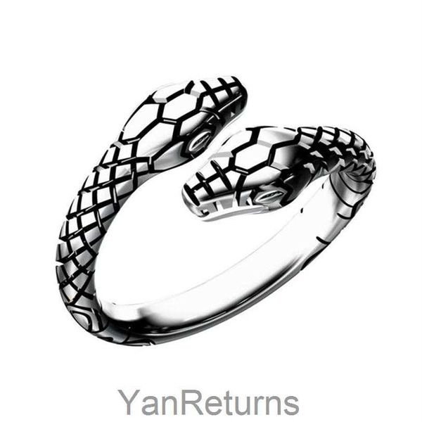 Kadınlar ve erkekler için vintage çift kafa yılan halkaları bayanlar parmak yüzüğü mücevher unisex açık ayarlanabilir boyutlu hayvan yüzüğü man249i