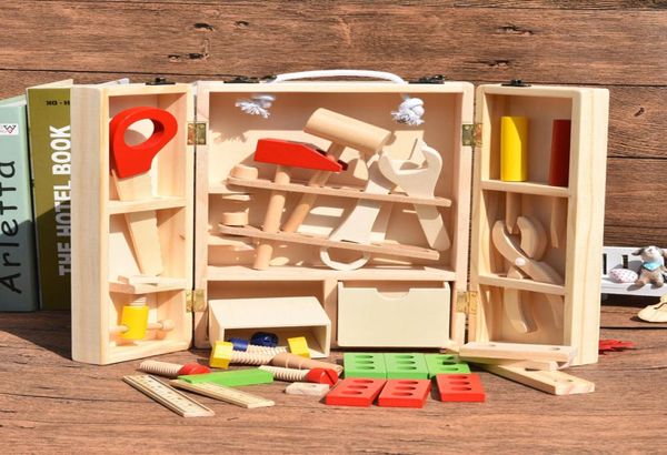 Kids Toys Toolbox Set Holzsimulation Holzbearbeitung Box Boy Puzzle Schraubendreher Werkzeug Set6470795